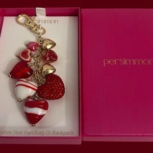 Persimmon Red and Gold Heart Charm Keychain